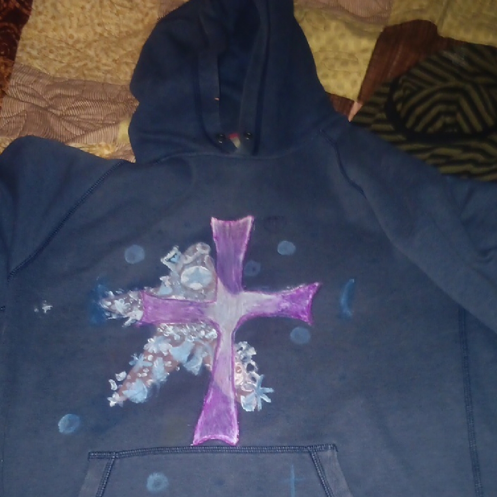 Blue Hoodie with Artistic Design